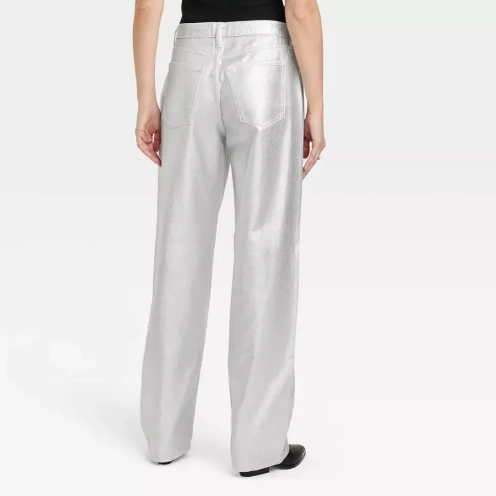 Women's Mid-Rise 90's Baggy Jeans - Universal Thread Metallic Wash - Picture 1 of 11